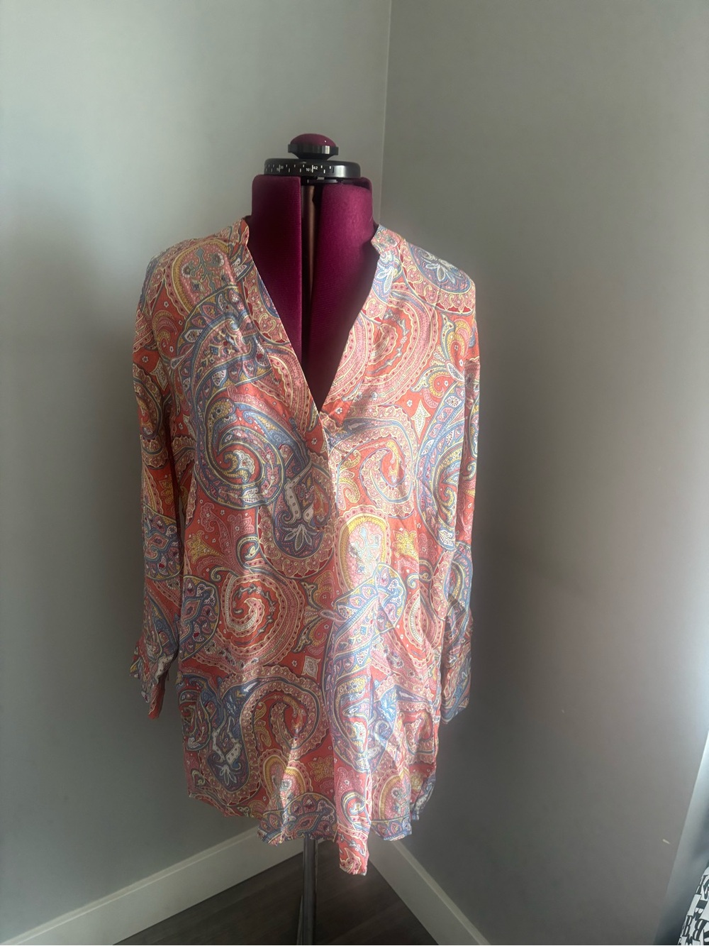 Molly Bracken Coral Multi Paisley V-Neck Tunic/coverup